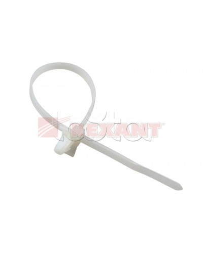 Хомут-стяжка нейлоновый, с крепежным пистоном 4.8х190 мм белый (100шт/уп) REXANT 07-0197 в Москве Стяжки-хомуты Pintop.ru