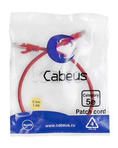 Патч-корд медный U/UTP кат.5е (0,5м) LSZH (красный) Cabeus (PC-UTP-RJ45-Cat.5e-0.5m-RD-LSZH) в Москве Патчкорды (медные) Pintop.ru