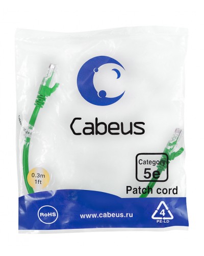 Патч-корд медный U/UTP кат.5е (0,3м) LSZH (зеленый) Cabeus (PC-UTP-RJ45-Cat.5e-0.3m-GN-LSZH) в Москве Патчкорды (медные) Pintop.ru