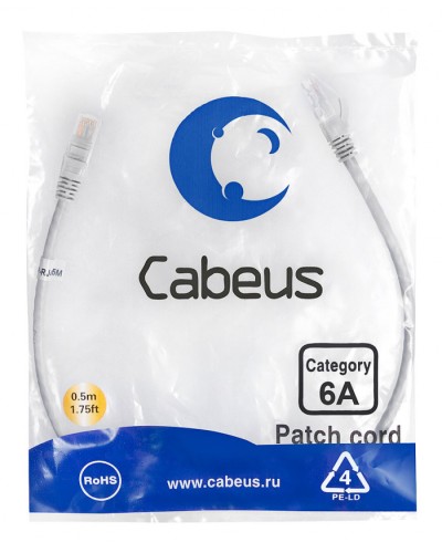 Шнур коммутационный 2xRJ-45/8P8C U/UTP кат.6 (0,5 м) Cabeus PC-UTP-RJ45-Cat.6a-0.5m-LSZH в Москве Патчкорды (медные) Pintop.ru