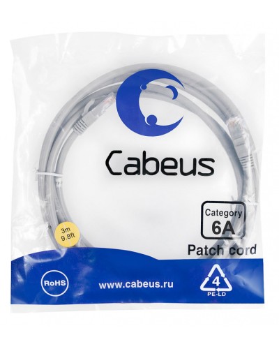Шнур коммутационный 2xRJ-45/8P8C U/UTP кат.6a (3 м) Cabeus PC-UTP-RJ45-Cat.6a-3m-LSZH в Москве Патчкорды (медные) Pintop.ru