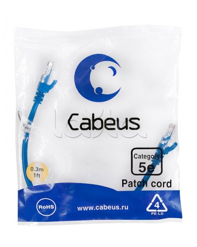 Патч-корд медный U/UTP кат.5е (0,3м) LSZH (синий) Cabeus (PC-UTP-RJ45-Cat.5e-0.3m-BL-LSZH) в Москве Патчкорды (медные) Pintop.ru