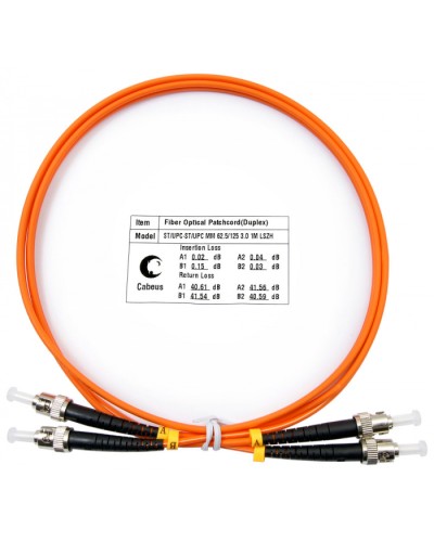 Шнур оптический duplex ST-ST 62,5/125 mm 1м LSZH Cabeus FOP-62-ST-ST-1m в Москве Патч-корды оптические Pintop.ru