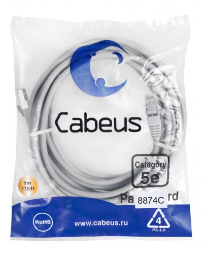 Патч-корд медный F/UTP кат.5е (10м) PVC (серый) Cabeus (PC-FTP-RJ45-Cat.5e-10m) в Москве Патчкорды (медные) Pintop.ru