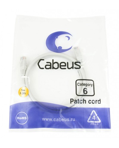 Шнур коммутационный 2xRJ-45/8P8C U/UTP кат.6 (1 м) Cabeus PC-UTP-RJ45-Cat.6-1m в Москве Патчкорды (медные) Pintop.ru