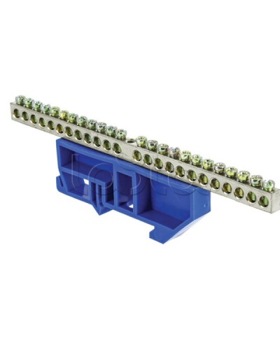 Шина 0 N (6x9мм) 24 отв. цинк синий изолятор на DIN-рейку EKF PROxima (sn1-63-24-d) в Москве Клеммные колодки Pintop.ru