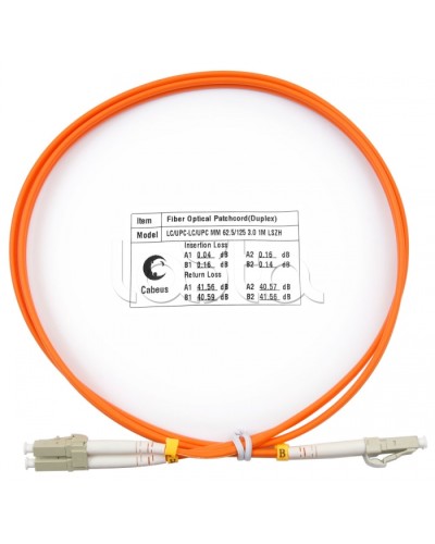 Шнур оптический duplex, LC-LC, 62,5/125 mm, 1м, LSZH Cabeus FOP-62-LC-LC-1m в Москве Патч-корды оптические Pintop.ru