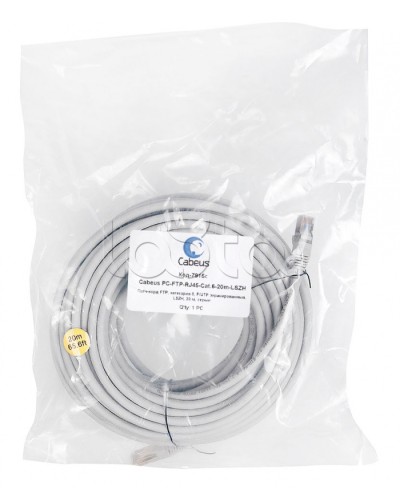 Патч-корд FTP, категория 6, F/UTP экранированный, LSZH, 20 м, серый Cabeus PC-FTP-RJ45-Cat.6-20m-LSZH в Москве Патчкорды (медные) Pintop.ru