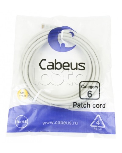 Шнур коммутационный 2xRJ-45/8P8C U/UTP кат.6 (5 м) Cabeus PC-UTP-RJ45-Cat.6-5m в Москве Патчкорды (медные) Pintop.ru
