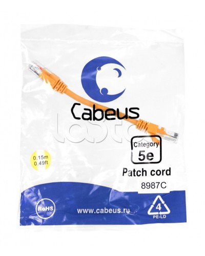 Патч-корд медный U/UTP кат.5е (0,15м) LSZH (оранжевый) Cabeus (PC-UTP-RJ45-Cat.5e-0.15m-OR-LSZH) в Москве Патчкорды (медные) Pintop.ru