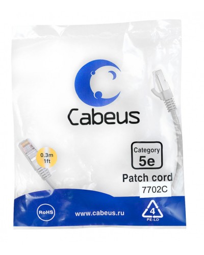 Патч-корд FTP, категория 5e, 0.3 м, экранированный, серый Cabeus PC-FTP-RJ45-Cat.5e-0.3m в Москве Патчкорды (медные) Pintop.ru