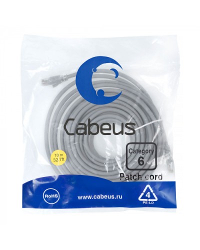 Патч-корд медный U/UTP кат.6 (10м) LSZH (серый) Cabeus (PC-UTP-RJ45-Cat.6-10m-LSZH) в Москве Патчкорды (медные) Pintop.ru