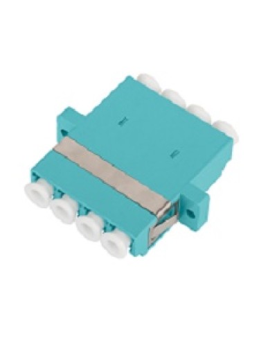 Адаптер NIKOMAX волоконно-оптический, соединительный, многомодовый, стандарта OM3, LC/UPC-LC/UPC, квадро, пластиковый, без шторки, с фланцами, аква, уп-ка 2шт. в Москве Проходные адаптеры и розетки оптические Pintop.ru