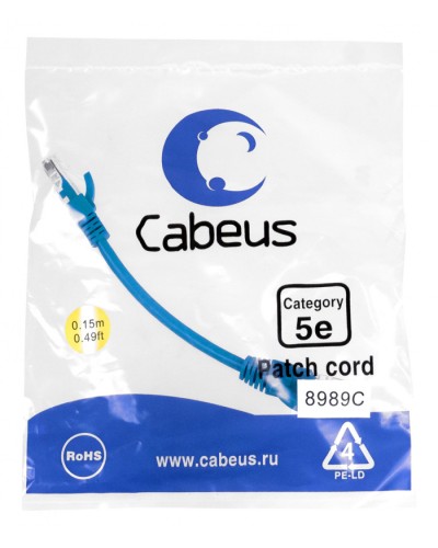 Патч-корд медный U/UTP кат.5е (0,15м) LSZH (синий) Cabeus (PC-UTP-RJ45-Cat.5e-0.15m-BL-LSZH) в Москве Патчкорды (медные) Pintop.ru