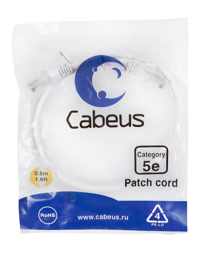 Патч-корд медный U/UTP кат.5е (0,5м) LSZH (белый) Cabeus (PC-UTP-RJ45-Cat.5e-0.5m-WH-LSZH) в Москве Патчкорды (медные) Pintop.ru