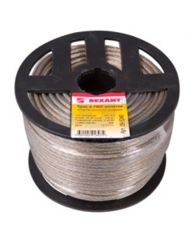 Трос стальной в ПВХ изоляции d4 мм (100 м) REXANT 09-5240 в Москве Крепежные изделия Pintop.ru