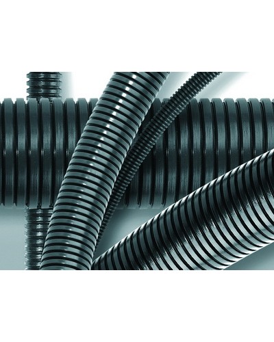 Труба ПА 6 гофр. DN12мм, ПВ-0, Dвн 12,2 мм, Dнар 15,8 мм, цвет тёмно-серый, без протяжки DKC PA601216F0 в Москве Гладкая труба Pintop.ru