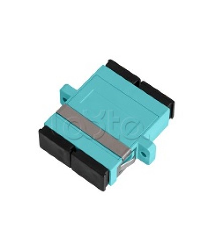 Адаптер NIKOMAX волоконно-оптический, соединительный, многомодовый, стандарта OM3, SC/UPC-SC/UPC, двойной, пластиковый, без шторки, с фланцами, аква, уп-ка 2шт. NIKOMAX (NMF-OA2M3-FN-SCU-SCU-AQ-2) в Москве Проходные адаптеры и розетки оптические Pint