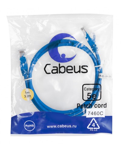 Патч-корд медный U/UTP категория 5е (1м) LSZH (синий) Cabeus (PC-UTP-RJ45-Cat.5e-1m-BL-LSZH) в Москве Патчкорды (медные) Pintop.ru