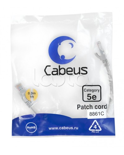 Патч-корд медный U/UTP кат.5е (0,3м) LSZH (белый) Cabeus (PC-UTP-RJ45-Cat.5e-0.3m-WH-LSZH) в Москве Патчкорды (медные) Pintop.ru
