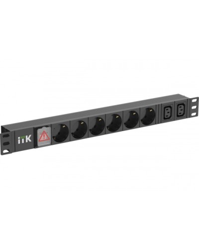 ITK 6 розеток нем. ст. + 2 С13 LED 1U вх. С14 алюмин.(PH12-6D2C133) в Москве Блоки розеток Pintop.ru