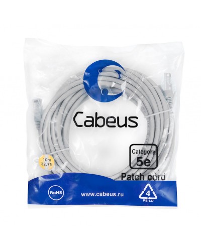 Патч-корд медный U/UTP кат.5е (15м) LSZH (серый) Cabeus (PC-UTP-RJ45-Cat.5e-15m-LSZH) в Москве Патчкорды (медные) Pintop.ru