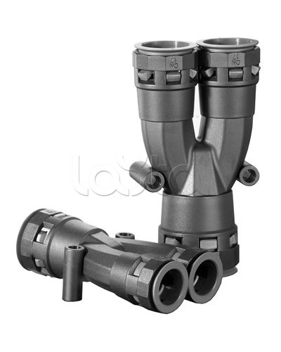 Разветвитель DN 1х23 + 2х17 мм, полиамид, цвет черный DKC PAY231717N в Москве Повороты, муфты, тройники Pintop.ru