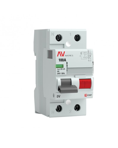 Устройство защитного отключения DV 2P 100А/ 30мА (A) EKF AVERES (rccb-2-100-30-a-av) в Москве Электротехническое оборудование Pintop.ru