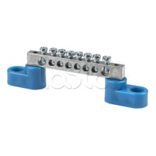 Шина "0" N (6x9мм) 8 отв. цинк 2 синих угловых изолятора EKF (sn1-63-08-2)