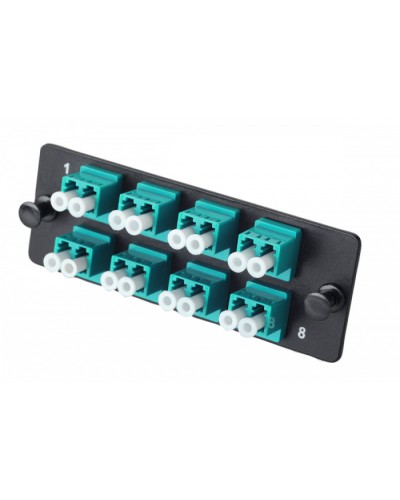 Комплект планка Q-SLOT с 8 адаптерами дуплекс LC OM3, монтажные шнуры, КДЗС Eurolan (38M-30-2L-08BL) в Москве Кроссы оптические Pintop.ru