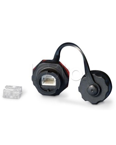 Промышленный модуль Keystone Jack RJ-45 (8P8C), IP67, категория 5e, с защитной крышкой, черный Hyperline KJ-IE-8P8C-C5e-180-BK в Москве Распределительные коробки Pintop.ru