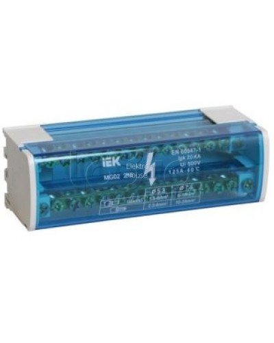 Шина «N» нулевая на DIN-рейку в корпусе 2Х15 групп IEK YND10-2-15-125 в Москве Аксессуары для стоек и шкафов Pintop.ru