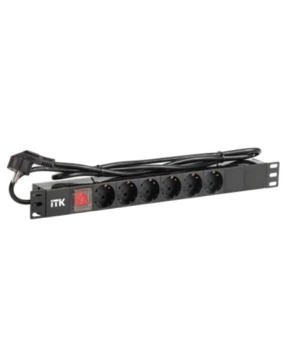 ITK PDU 6 розеток DIN49440 с LED выключателем 1U шнур 2м вилка DIN49441 (PH12-6D1-P) в Москве Блоки розеток Pintop.ru