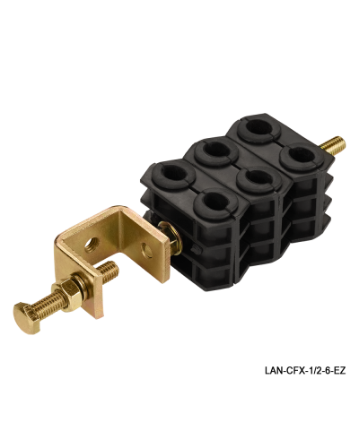 Комплект крепления для 6-ти коаксиальных кабелей диаметром 3/8-1/2, со струбциной LANMASTER LAN-CFX-1/2-6-EZ в Москве Аксессуары для стоек и шкафов Pintop.ru