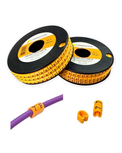 Клипса маркировочная на кабель диаметром 3.6–7.4 мм, символ D, 500 шт., желтая LANMASTER LAN-MCC-EC2D/500-YL в Москве Аксессуары для стоек и шкафов Pintop.ru