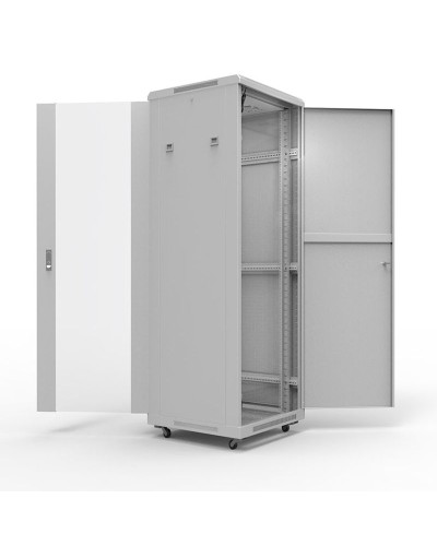 19 Напольный шкаф Standart 32U 600х800 мм, передняя дверь стекло, задняя металл, RAL 7035 REXANT (04-2311) в Москве Системы оповещения и трансляции Inter-M Pintop.ru