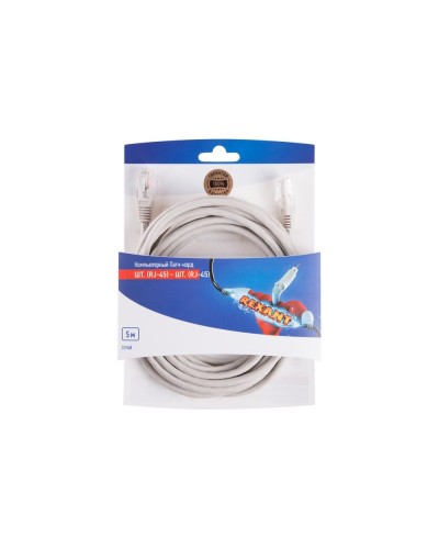 Патч-корд U/UTP RJ45-RJ45, CAT 5e, PVC, серый, 5м REXANT 06-3204 в Москве Патчкорды (медные) Pintop.ru