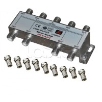 Делитель телевизионный ТВx8 + 9 шт. F BOX 5-1000 МГц Silver (5шт/уп) REXANT 05-6105
