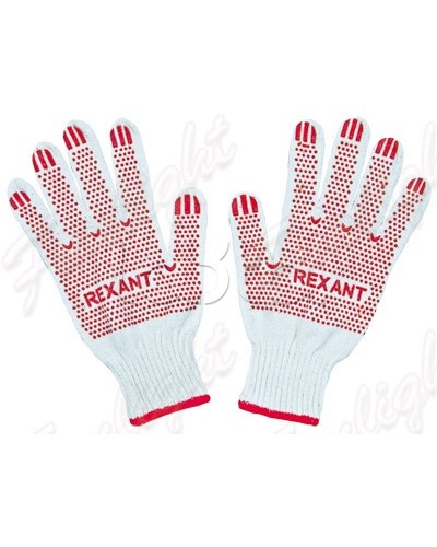 Перчатки Х/Б с покрытием ПВХ, 5 нитей, 48-50 гр. (10шт/уп) REXANT 09-0202-1 в Москве Аксессуары для кабель-канала Pintop.ru