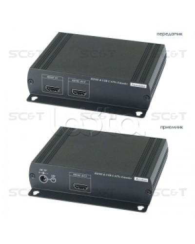 Удлинитель HDMI KVM (комплект приёмник + передатчик) по Ethernet до 120м (CAT5e) SC&T HKM01E в Москве Видеоусилители, Модуляторы, Делители Pintop.ru