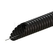 Труба ПВХ гофрир. легкая, с зондом диам 25мм (1шт = 50м), цвет чёрный Экопласт (10125-50BL)