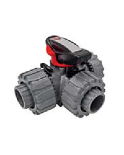 Кран шаровой трехходовой ПВХ D25, под клей Экопласт с муфтовым окончанием (49448) в Москве Повороты, муфты, тройники Pintop.ru