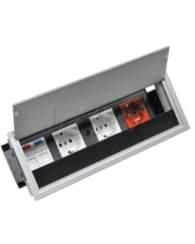 Люк настольный встраиваемый на 4 модулей (45х45мм) с крышкой, алюминий IP20 Экопласт 70044 в Москве Системы лючков и колонн Pintop.ru