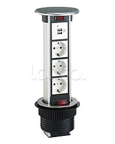 Блок розеточный встраеваемый в стол, 4 поста (45х45) IP54, с выключателем нагрузки (алюм+латунь) Экопласт 70344 в Москве Блоки розеток Pintop.ru