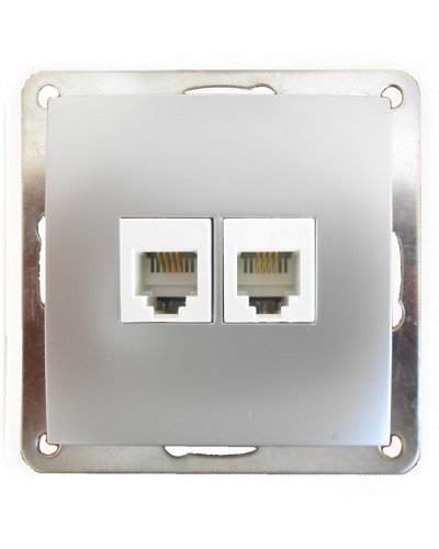 Розетка телефонная двойная 2хRJ-11 с накладкой (серебристый металлик) LK60 (865603) в Москве Розетки компьютерные и телефонные Pintop.ru