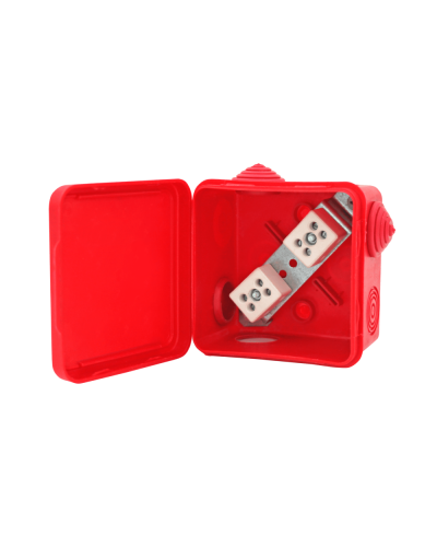 Коробка распределительная огнестойкая КРОПС-П1, IP54, габаритные размеры 100х100х50 мм, для кабелей сечением до 2,5 мм2, 2 клеммы КМ-Профиль (FRJB-KM-P1-2.5-02-КРОПС-IP54) в Москве Распределительные коробки Pintop.ru