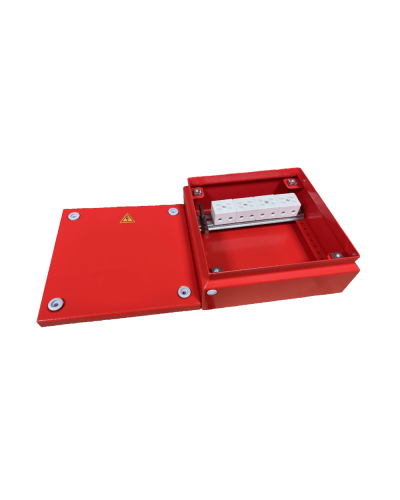 Коробка распределительная огнестойкая КРОПС, IP65, габаритные размеры 150х150х80 мм, для кабелей сечением до 4мм2, 4 клеммы КМ-Профиль (FRJB-KM-ST5-4-04-КРОПС-IP65) в Москве Распределительные коробки Pintop.ru