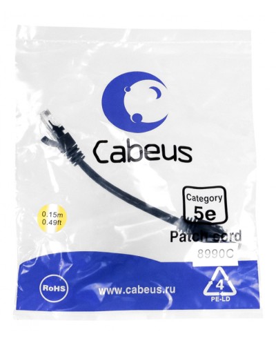 Патч-корд медный U/UTP кат.5е (0,15м) LSZH (черный) Cabeus (PC-UTP-RJ45-Cat.5e-0.15m-BK-LSZH) в Москве Патчкорды (медные) Pintop.ru