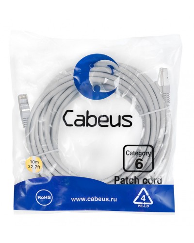 Патч-корд FTP, категория 6, F/UTP экранированный, LSZH, 10 м, серый Cabeus PC-FTP-RJ45-Cat.6-10m-LSZH в Москве Патчкорды (медные) Pintop.ru