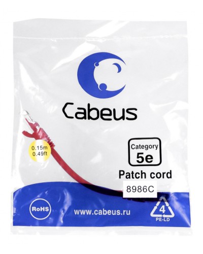 Патч-корд медный U/UTP кат.5е (0,15м) LSZH (красный) Cabeus (PC-UTP-RJ45-Cat.5e-0.15m-RD-LSZH) в Москве Патчкорды (медные) Pintop.ru